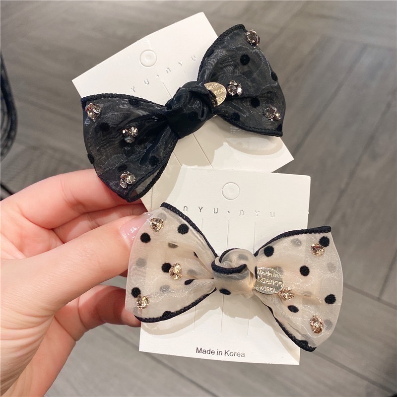 𝓨𝓪𝓷𝓰𝓑𝓲🕊️【實品質感更好】【韓國歐根紗波點蝴蝶結金牌髮夾】 V428-細節圖2