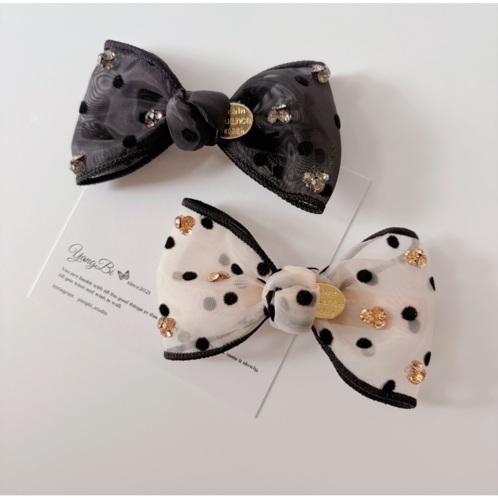𝓨𝓪𝓷𝓰𝓑𝓲🕊️【實品質感更好】【韓國歐根紗波點蝴蝶結金牌髮夾】 V428-細節圖3