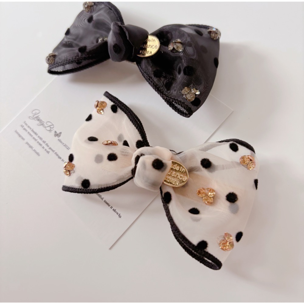 𝓨𝓪𝓷𝓰𝓑𝓲🕊️【實品質感更好】【韓國歐根紗波點蝴蝶結金牌髮夾】 V428-細節圖4