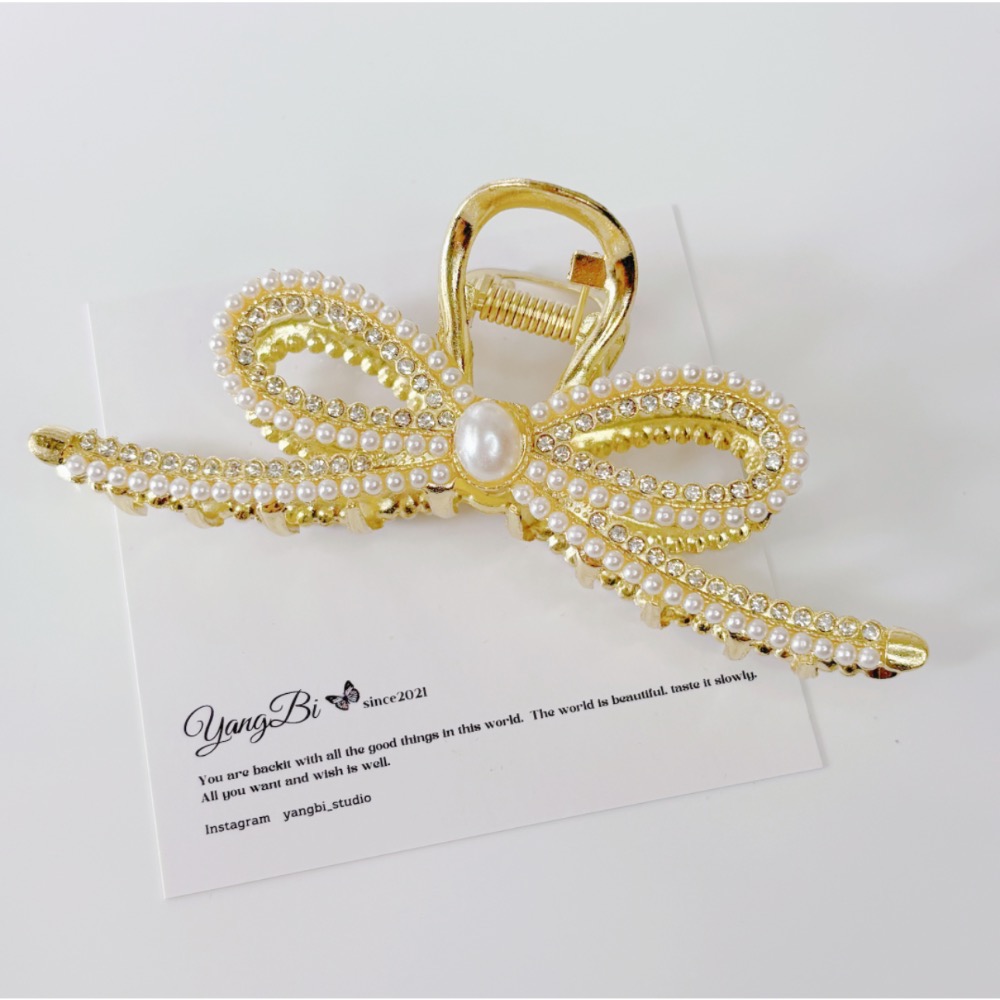 𝓨𝓪𝓷𝓰𝓑𝓲🕊️【珍珠水鑽蝴蝶結大鯊魚夾】抓夾 V435-細節圖4