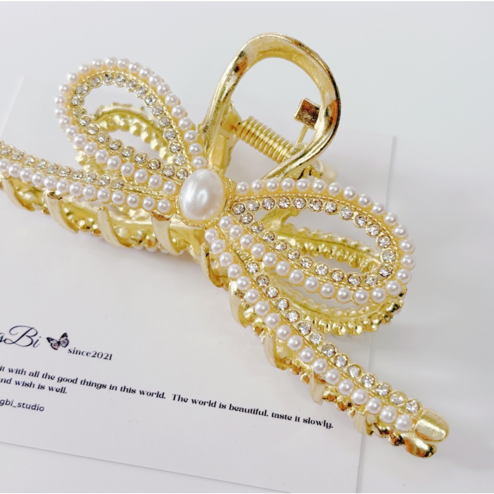 𝓨𝓪𝓷𝓰𝓑𝓲🕊️【珍珠水鑽蝴蝶結大鯊魚夾】抓夾 V435-細節圖5