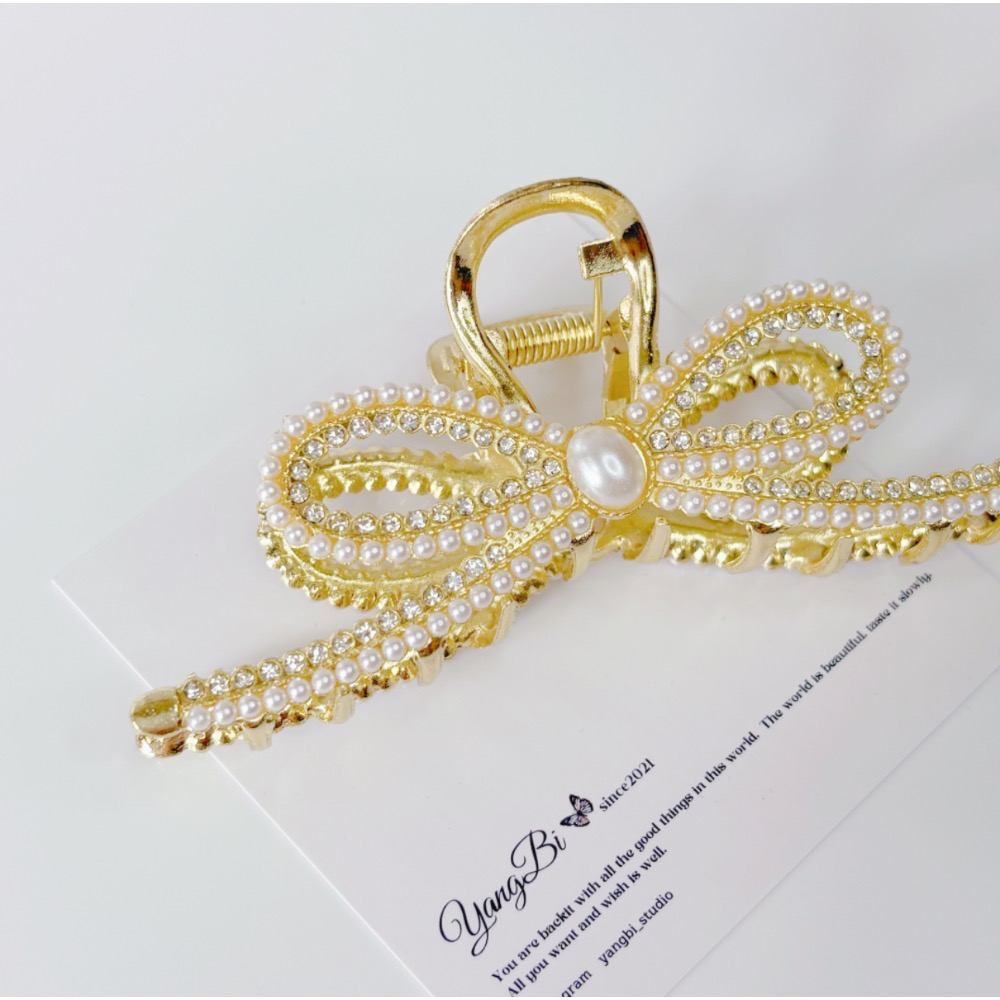 𝓨𝓪𝓷𝓰𝓑𝓲🕊️【珍珠水鑽蝴蝶結大鯊魚夾】抓夾 V435-細節圖6