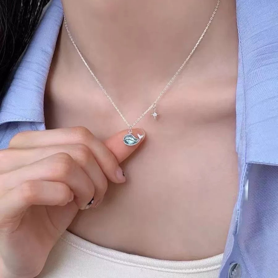 𝓨𝓪𝓷𝓰𝓑𝓲🕊️【小鯨喜】925銀【漾藍鯨魚項鍊】 Y889-細節圖3