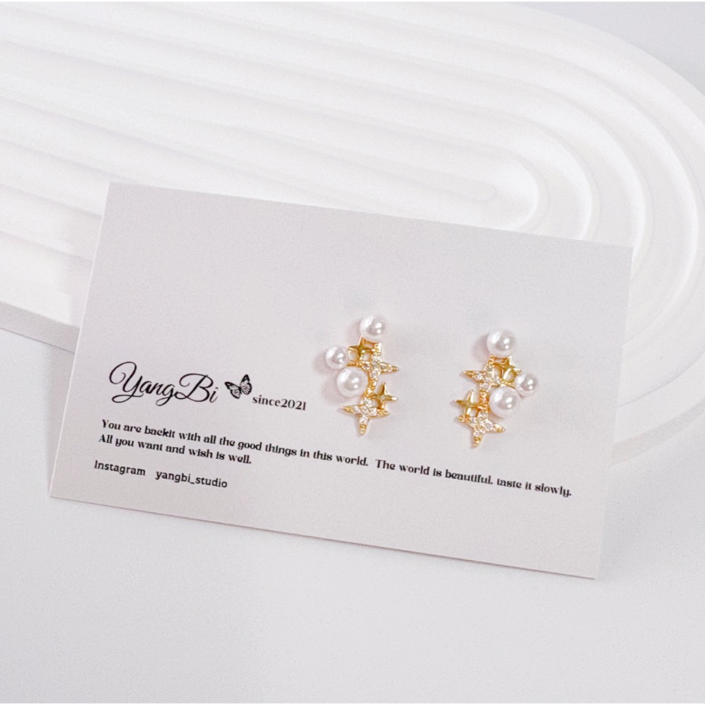 𝓨𝓪𝓷𝓰𝓑𝓲🕊️【鍍14K】【閃爍星光水鑽珍珠耳扣】耳環 Y892-細節圖4