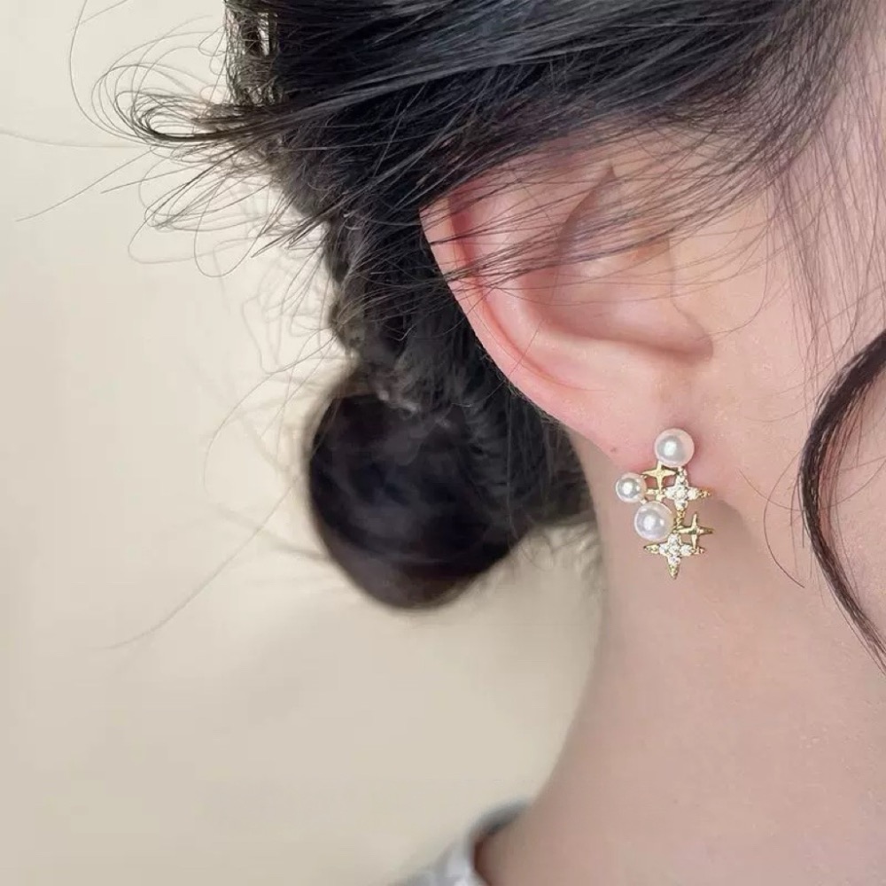 𝓨𝓪𝓷𝓰𝓑𝓲🕊️【鍍14K】【閃爍星光水鑽珍珠耳扣】耳環 Y892-細節圖2