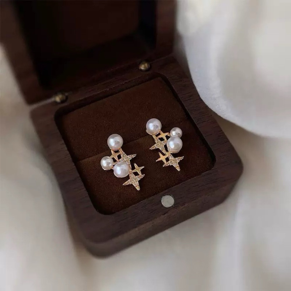 𝓨𝓪𝓷𝓰𝓑𝓲🕊️【鍍14K】【閃爍星光水鑽珍珠耳扣】耳環 Y892-細節圖5