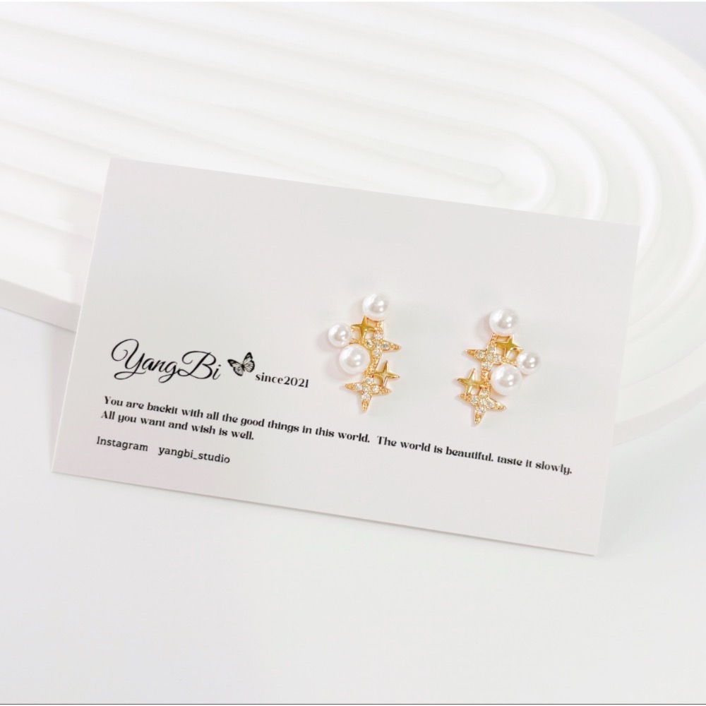 𝓨𝓪𝓷𝓰𝓑𝓲🕊️【鍍14K】【閃爍星光水鑽珍珠耳扣】耳環 Y892-細節圖6