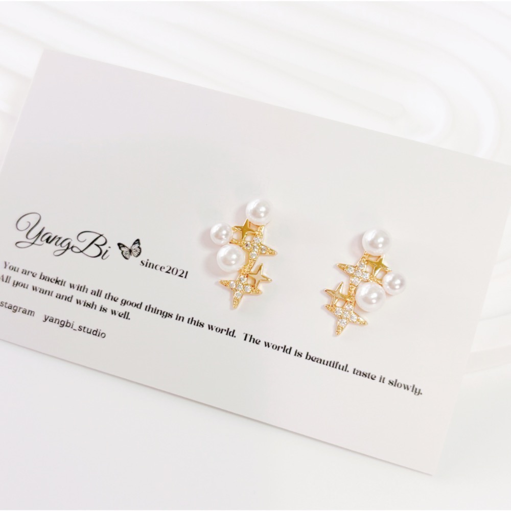 𝓨𝓪𝓷𝓰𝓑𝓲🕊️【鍍14K】【閃爍星光水鑽珍珠耳扣】耳環 Y892-細節圖8