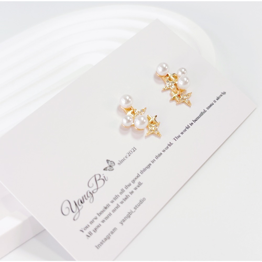 𝓨𝓪𝓷𝓰𝓑𝓲🕊️【鍍14K】【閃爍星光水鑽珍珠耳扣】耳環 Y892-細節圖9