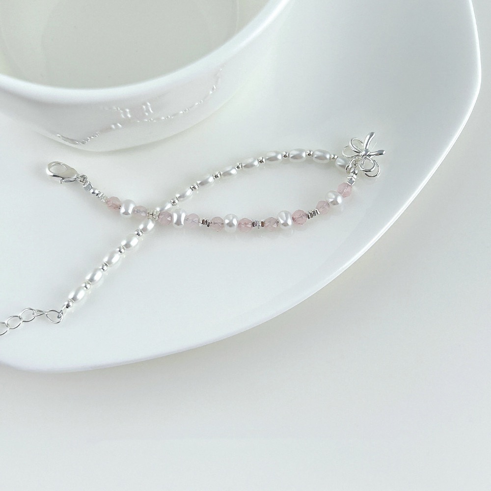 𝓨𝓪𝓷𝓰𝓑𝓲🕊️【甜美粉水晶珍珠蝴蝶結手鍊】 Y897-細節圖7