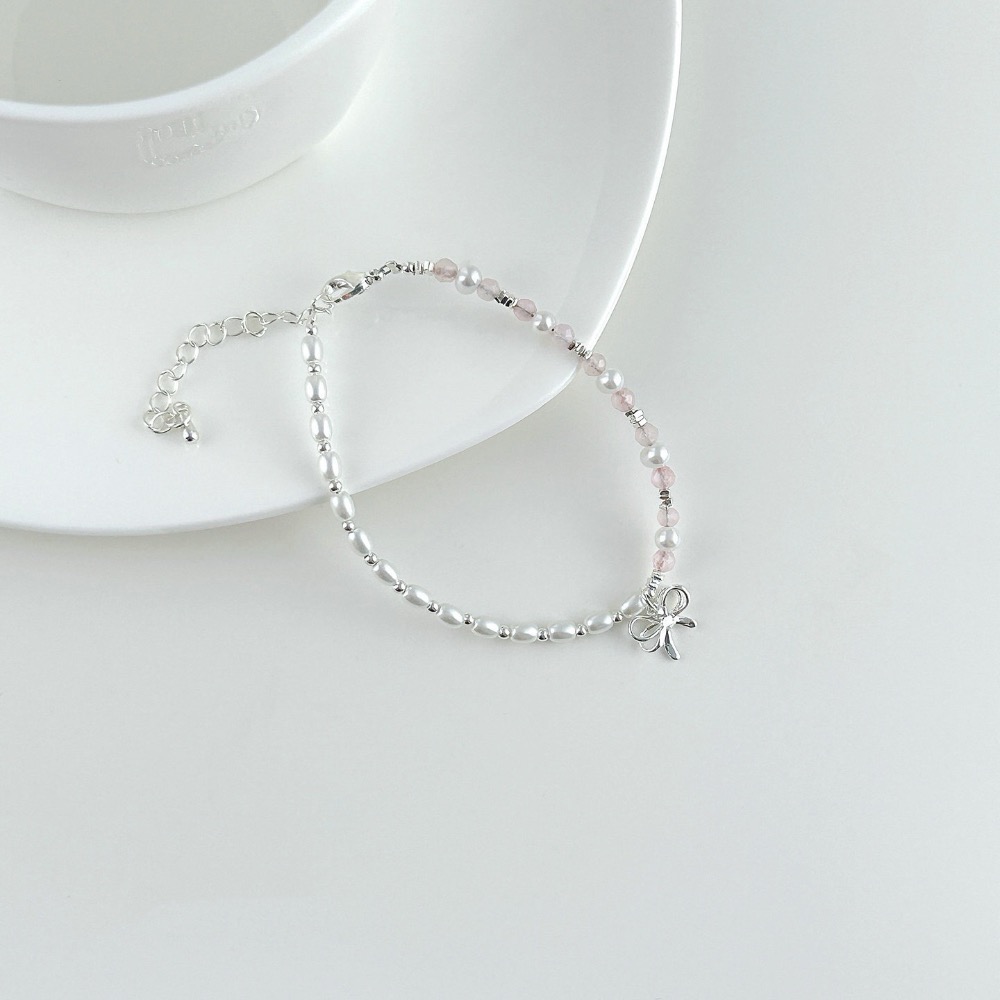 𝓨𝓪𝓷𝓰𝓑𝓲🕊️【甜美粉水晶珍珠蝴蝶結手鍊】 Y897-細節圖3
