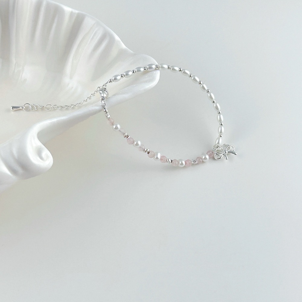 𝓨𝓪𝓷𝓰𝓑𝓲🕊️【甜美粉水晶珍珠蝴蝶結手鍊】 Y897-細節圖6
