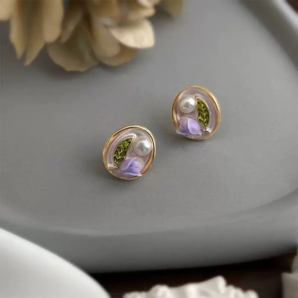 𝓨𝓪𝓷𝓰𝓑𝓲🕊️【精緻第一名】【鍍14K立體鬱金香珍珠滴油畫耳環】 Y898-細節圖3