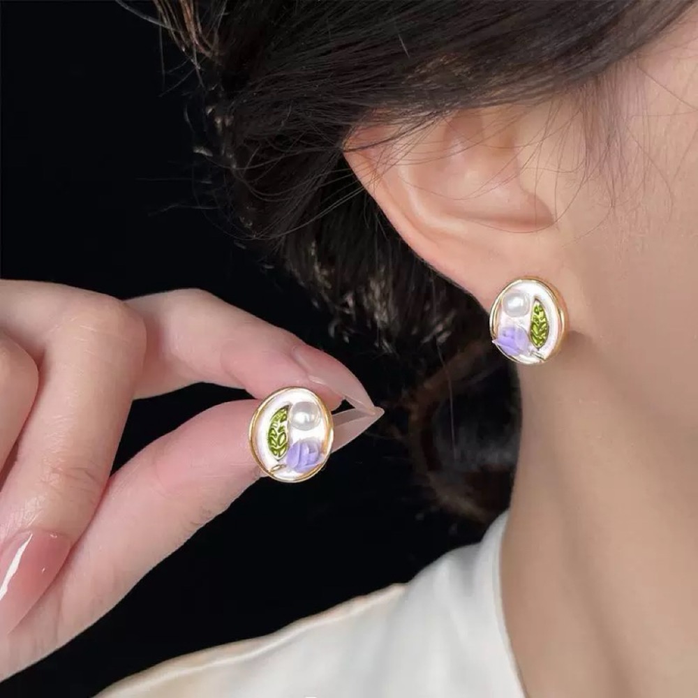 𝓨𝓪𝓷𝓰𝓑𝓲🕊️【精緻第一名】【鍍14K立體鬱金香珍珠滴油畫耳環】 Y898-細節圖4