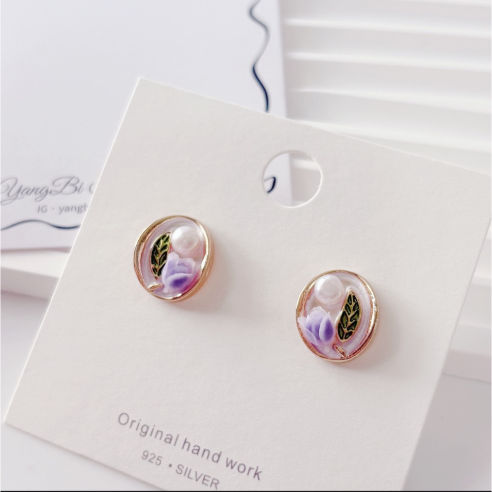 𝓨𝓪𝓷𝓰𝓑𝓲🕊️【精緻第一名】【鍍14K立體鬱金香珍珠滴油畫耳環】 Y898-細節圖7