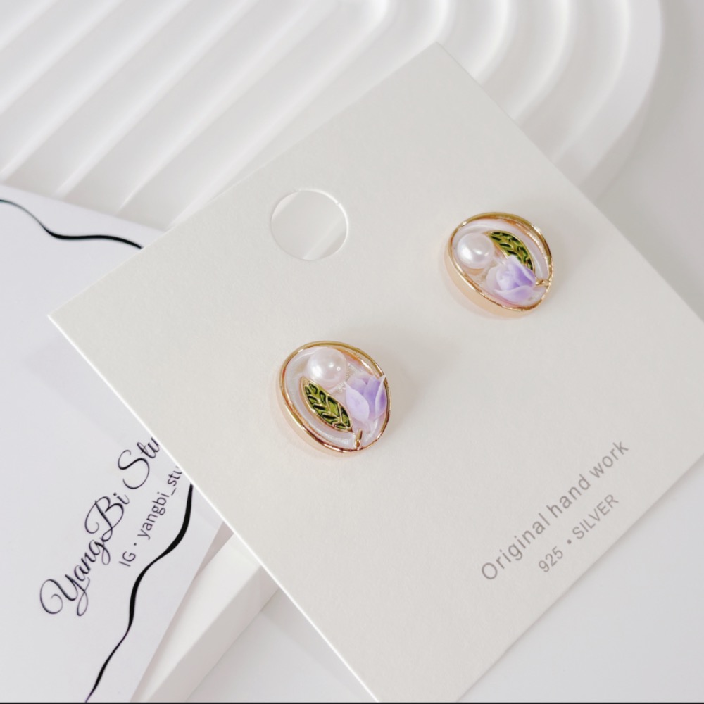 𝓨𝓪𝓷𝓰𝓑𝓲🕊️【精緻第一名】【鍍14K立體鬱金香珍珠滴油畫耳環】 Y898-細節圖8