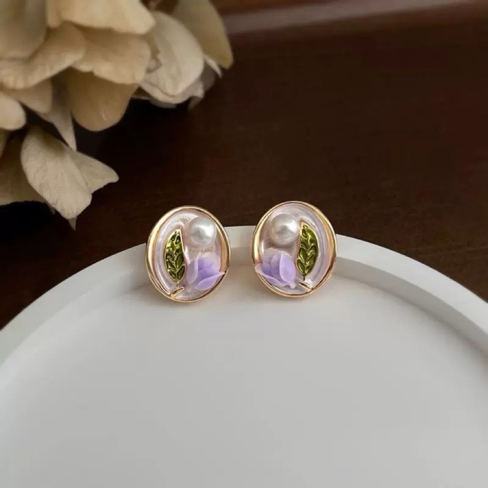 𝓨𝓪𝓷𝓰𝓑𝓲🕊️【精緻第一名】【鍍14K立體鬱金香珍珠滴油畫耳環】 Y898-細節圖9