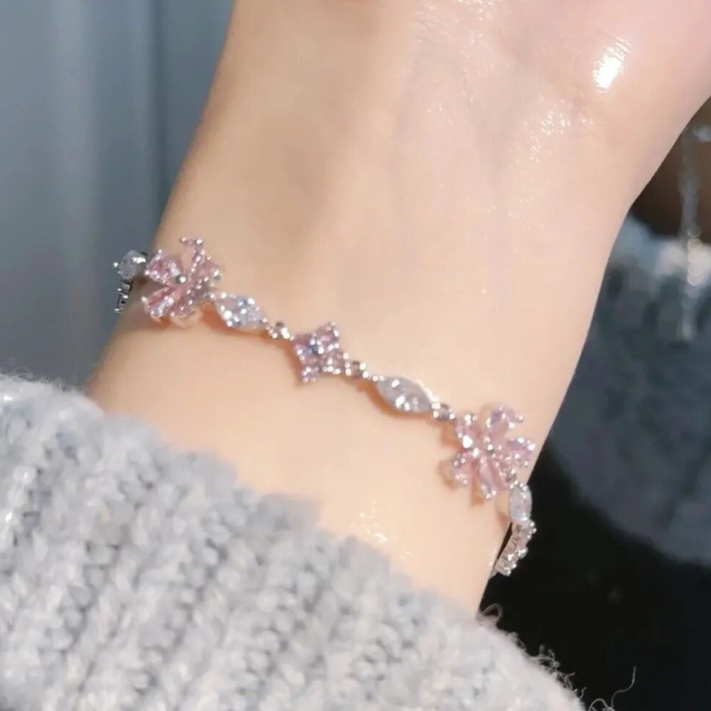 𝓨𝓪𝓷𝓰𝓑𝓲🕊️【韓系甜美】【粉櫻水鑽花朵手鍊】櫻花水鑽手鍊 女生 飾品 禮物 Y908-細節圖3