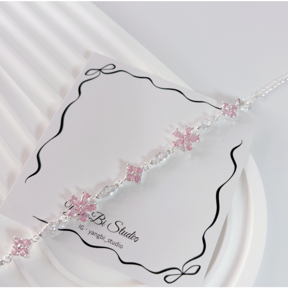 𝓨𝓪𝓷𝓰𝓑𝓲🕊️【韓系甜美】【粉櫻水鑽花朵手鍊】櫻花水鑽手鍊 女生 飾品 禮物 Y908-細節圖5