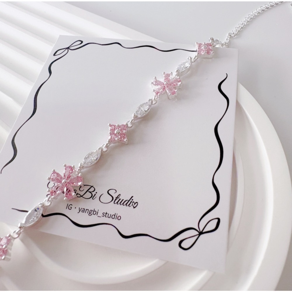 𝓨𝓪𝓷𝓰𝓑𝓲🕊️【韓系甜美】【粉櫻水鑽花朵手鍊】櫻花水鑽手鍊 女生 飾品 禮物 Y908-細節圖6
