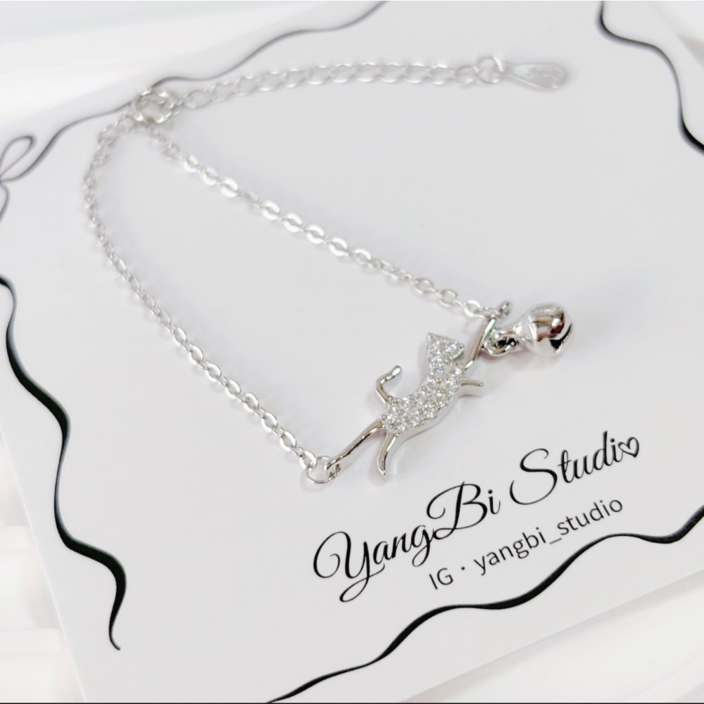 𝓨𝓪𝓷𝓰𝓑𝓲🕊️【貓奴禮物】925【萌系鑲鑽貓咪玩球手鍊】圓形鈴鐺 Y910-細節圖8