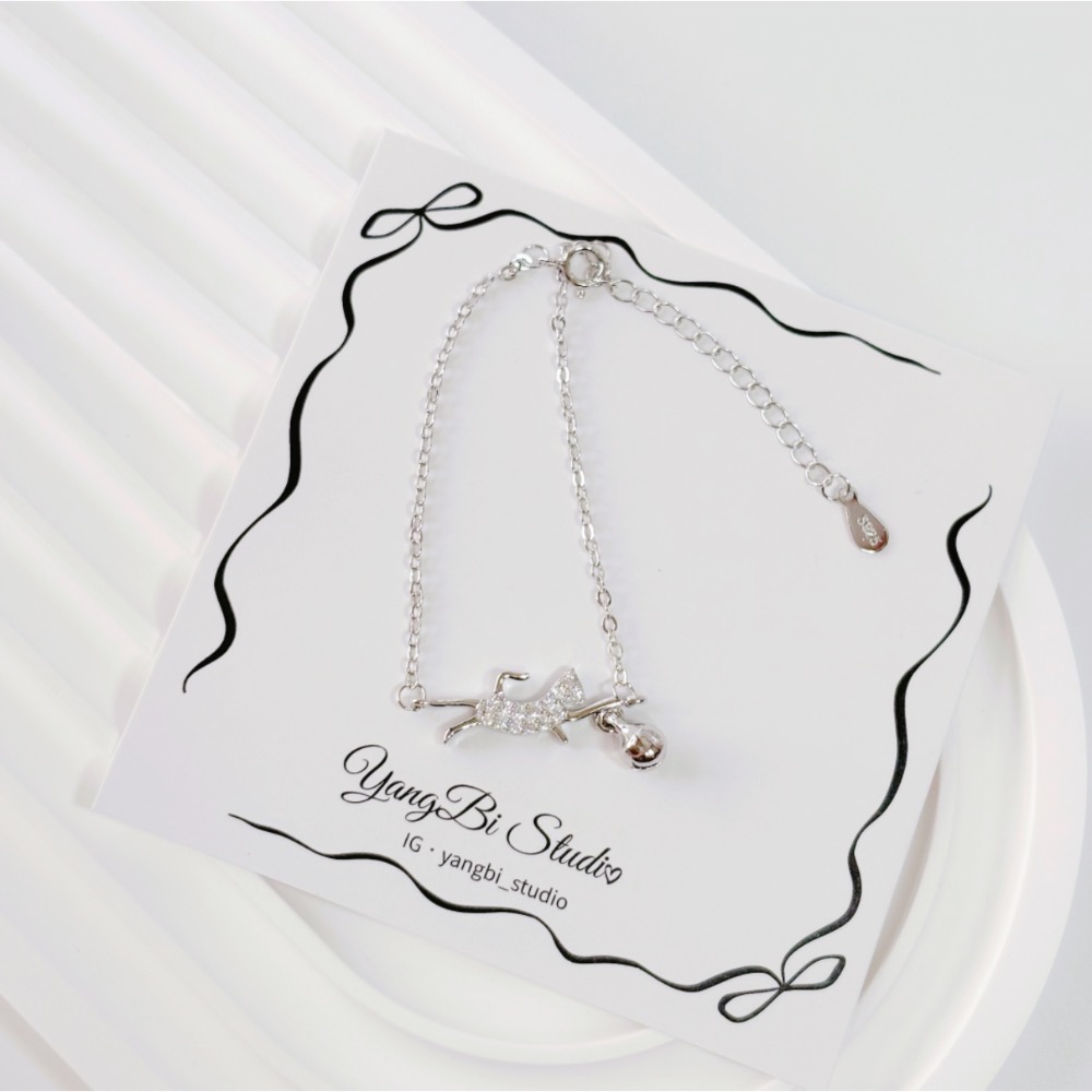 𝓨𝓪𝓷𝓰𝓑𝓲🕊️【貓奴禮物】925【萌系鑲鑽貓咪玩球手鍊】圓形鈴鐺 Y910-細節圖9