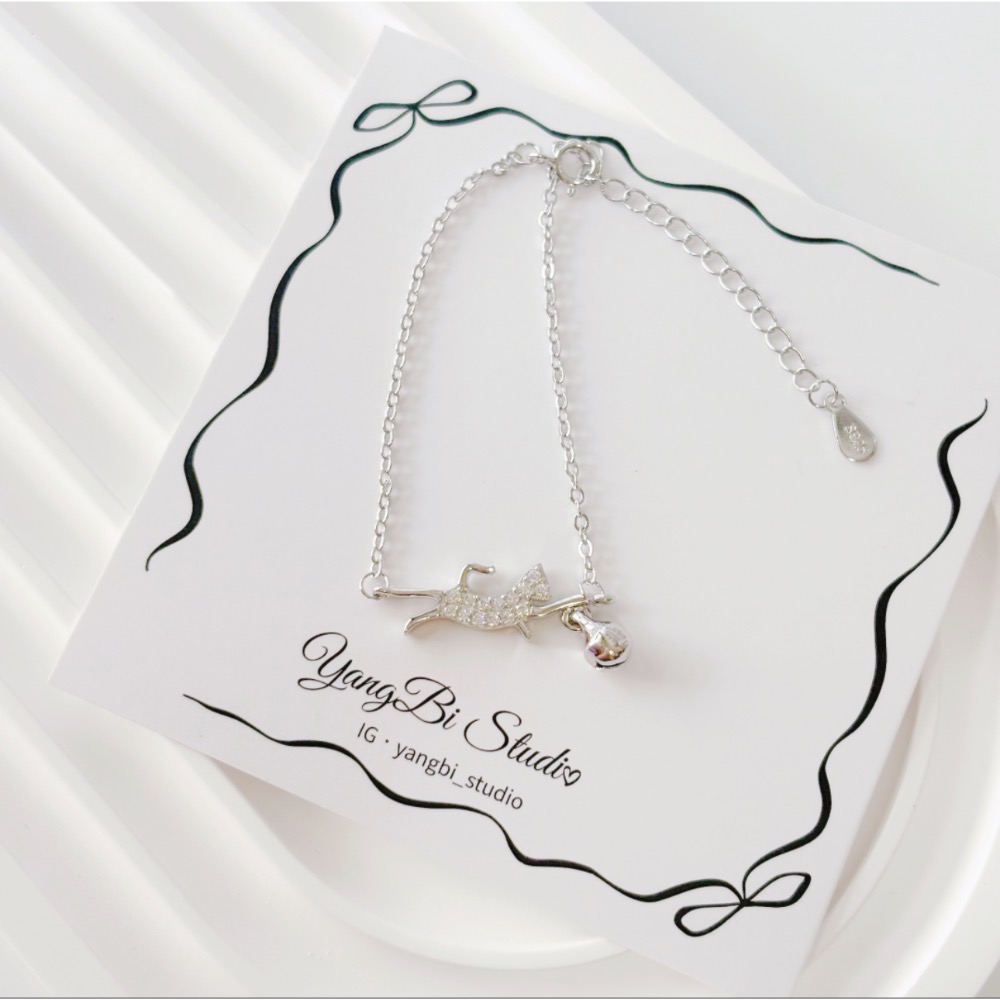 𝓨𝓪𝓷𝓰𝓑𝓲🕊️【貓奴禮物】925【萌系鑲鑽貓咪玩球手鍊】圓形鈴鐺 Y910-細節圖3