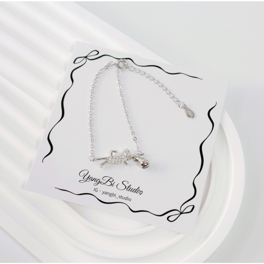 𝓨𝓪𝓷𝓰𝓑𝓲🕊️【貓奴禮物】925【萌系鑲鑽貓咪玩球手鍊】圓形鈴鐺 Y910-細節圖4