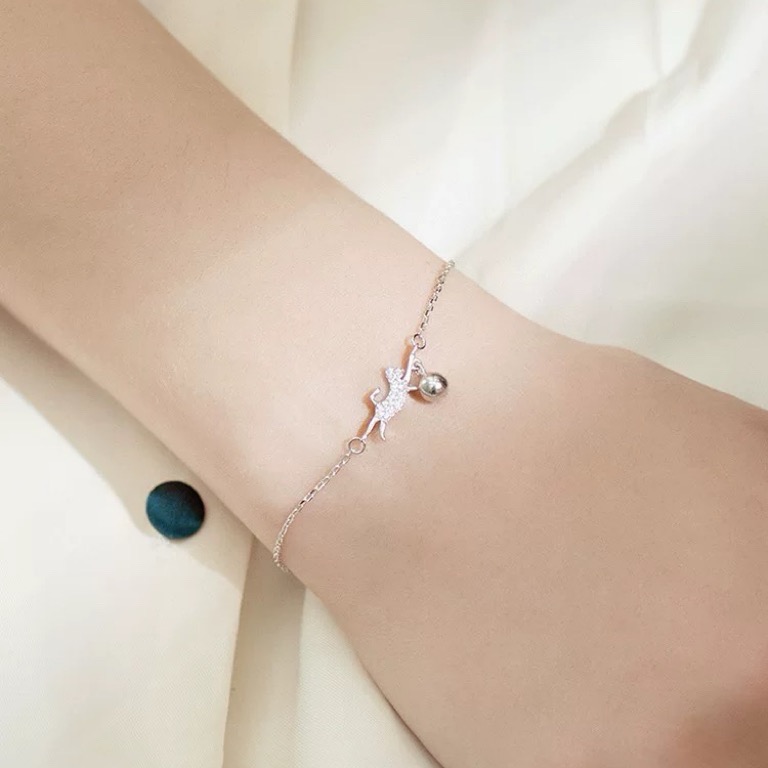 𝓨𝓪𝓷𝓰𝓑𝓲🕊️【貓奴禮物】925【萌系鑲鑽貓咪玩球手鍊】圓形鈴鐺 Y910-細節圖6