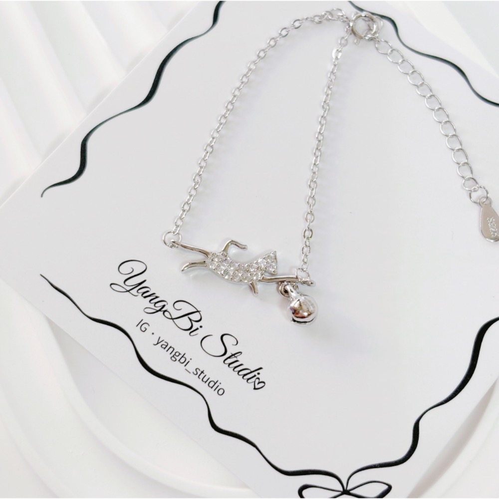 𝓨𝓪𝓷𝓰𝓑𝓲🕊️【貓奴禮物】925【萌系鑲鑽貓咪玩球手鍊】圓形鈴鐺 Y910-細節圖7