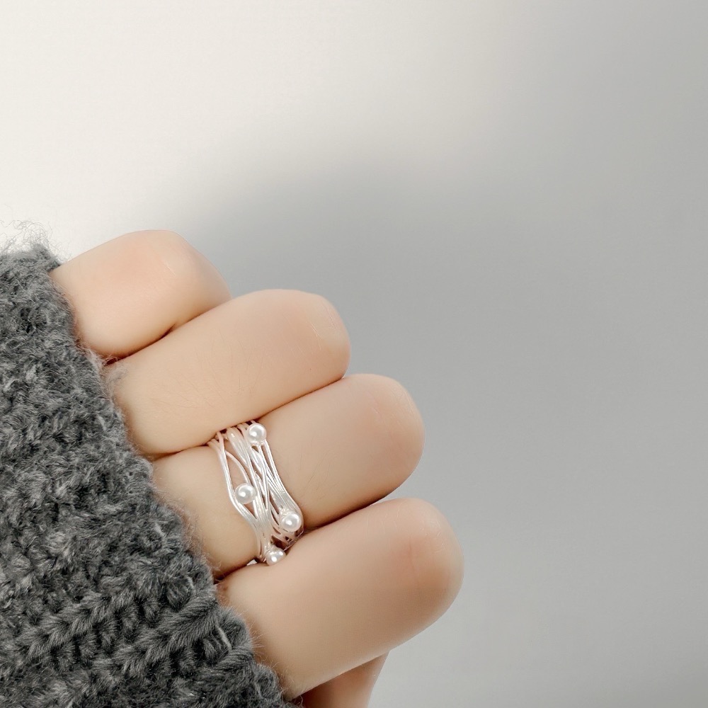 𝓨𝓪𝓷𝓰𝓑𝓲🕊️925純銀【甜美不規則多層纏繞珍珠啞光戒指】 Y918-細節圖10