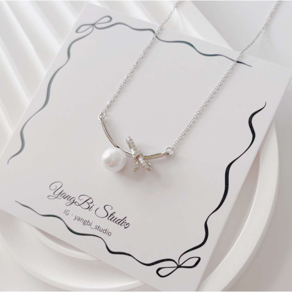 𝓨𝓪𝓷𝓰𝓑𝓲🕊️925銀【氣質絲帶高亮珍珠項鍊】 Y920-細節圖4