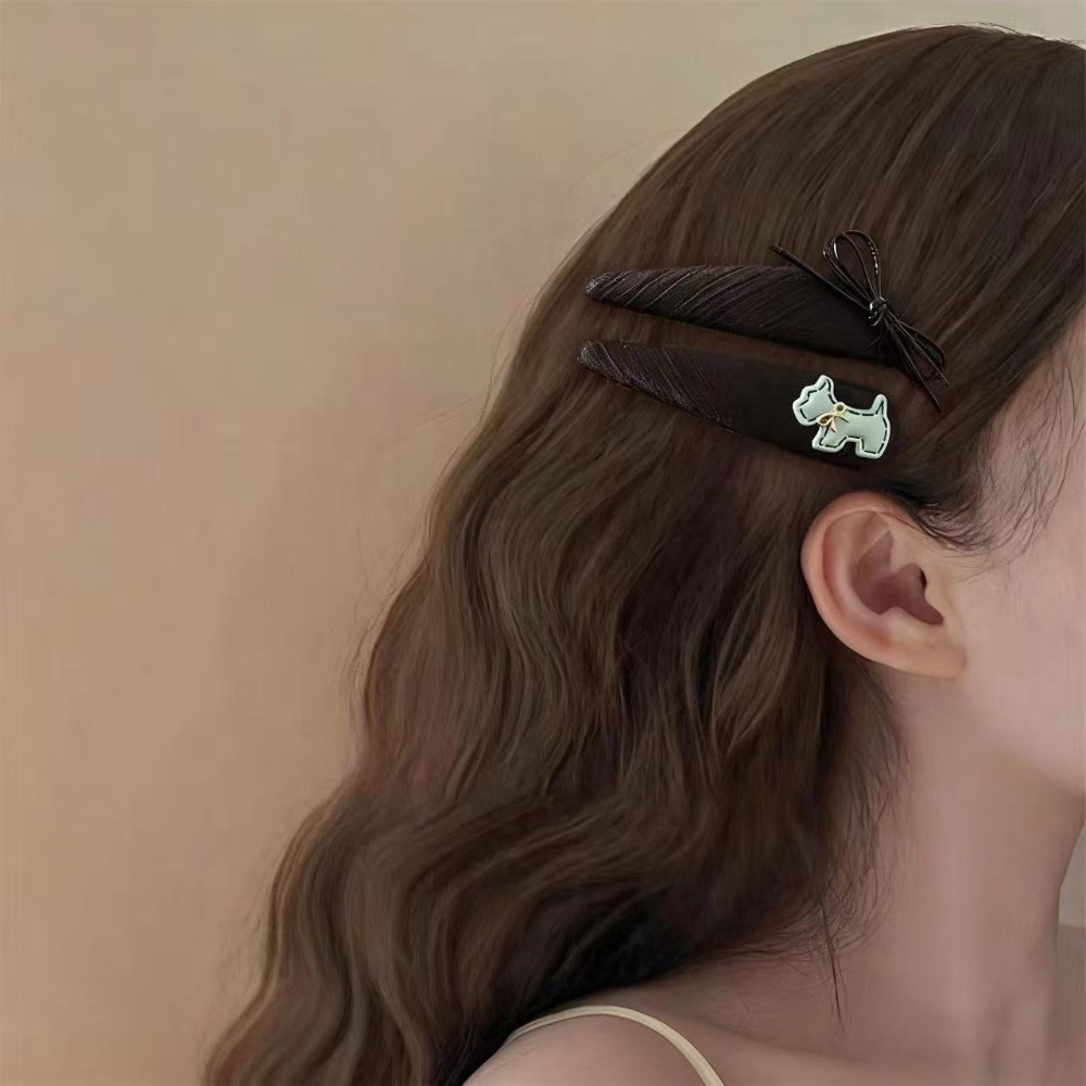 𝓨𝓪𝓷𝓰𝓑𝓲🕊️【質感藍咖小狗蝴蝶結髮夾】劉海夾 邊夾 V448-細節圖4