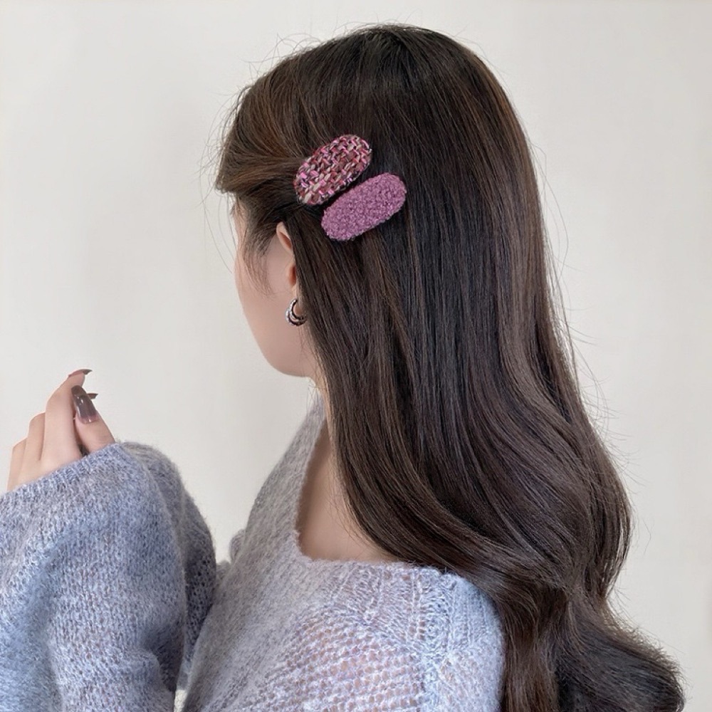 𝓨𝓪𝓷𝓰𝓑𝓲🕊️【秋冬毛呢素色髮夾兩件套】邊夾 瀏海夾 V455-細節圖3