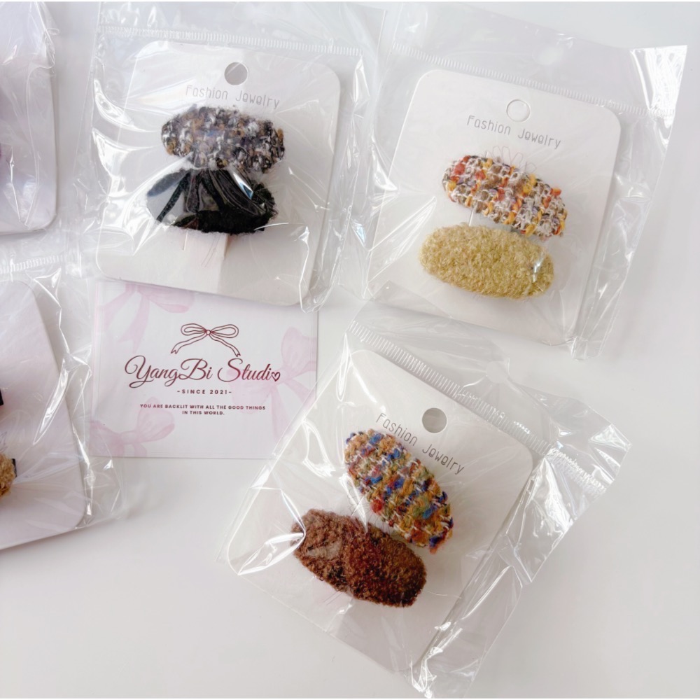 𝓨𝓪𝓷𝓰𝓑𝓲🕊️【秋冬毛呢素色髮夾兩件套】邊夾 瀏海夾 V455-細節圖6