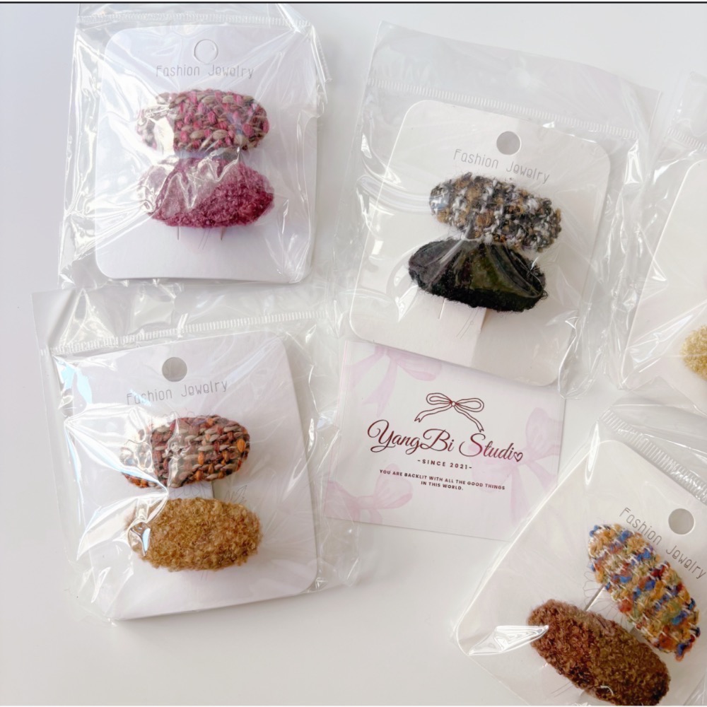 𝓨𝓪𝓷𝓰𝓑𝓲🕊️【秋冬毛呢素色髮夾兩件套】邊夾 瀏海夾 V455-細節圖7