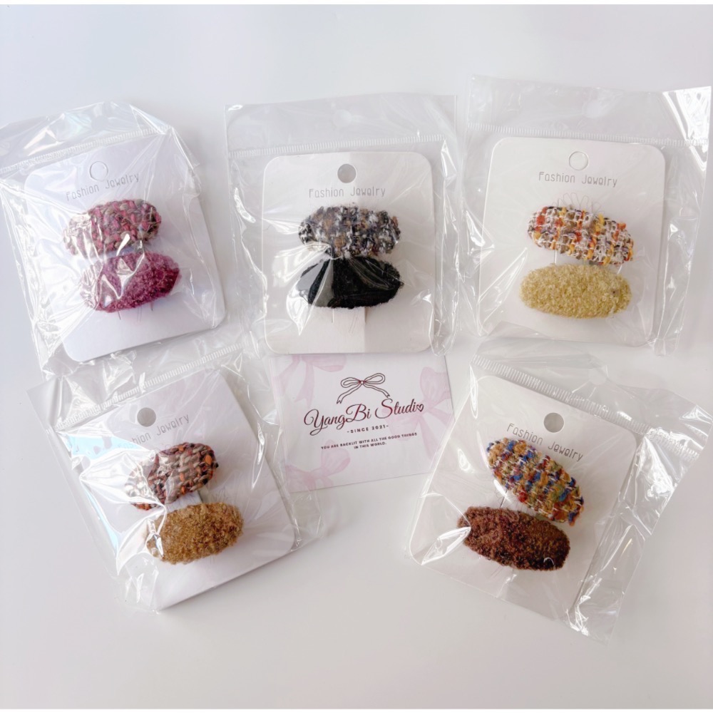 𝓨𝓪𝓷𝓰𝓑𝓲🕊️【秋冬毛呢素色髮夾兩件套】邊夾 瀏海夾 V455-細節圖8