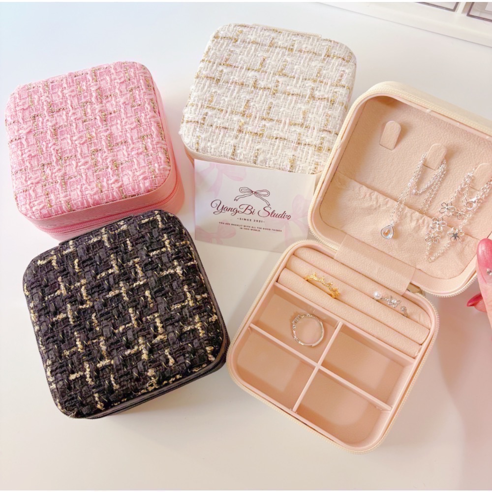 𝓨𝓪𝓷𝓰𝓑𝓲🩰【毛呢千鳥格飾品收納盒 便攜式飾品盒】 C70-細節圖2