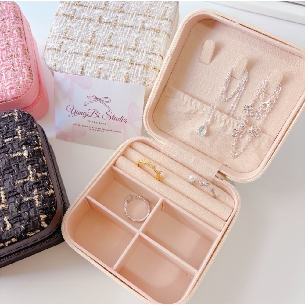 𝓨𝓪𝓷𝓰𝓑𝓲🩰【毛呢千鳥格飾品收納盒 便攜式飾品盒】 C70-細節圖3