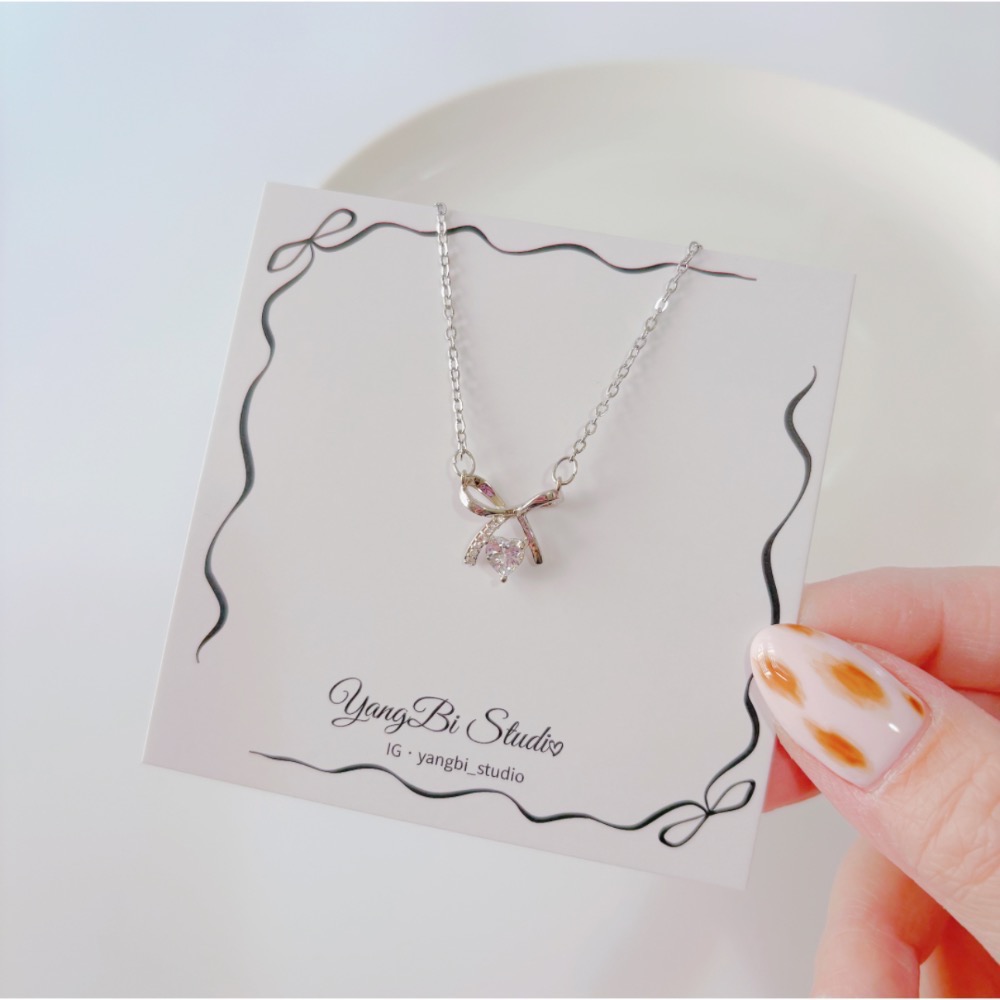 𝓨𝓪𝓷𝓰𝓑𝓲🕊️ 【晶漾蝴蝶結水鑽愛心項鍊】 Y928-細節圖4