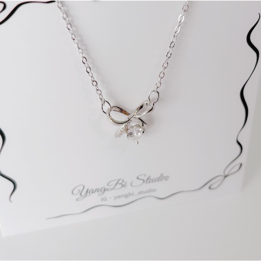 𝓨𝓪𝓷𝓰𝓑𝓲🕊️ 【晶漾蝴蝶結水鑽愛心項鍊】 Y928-細節圖7