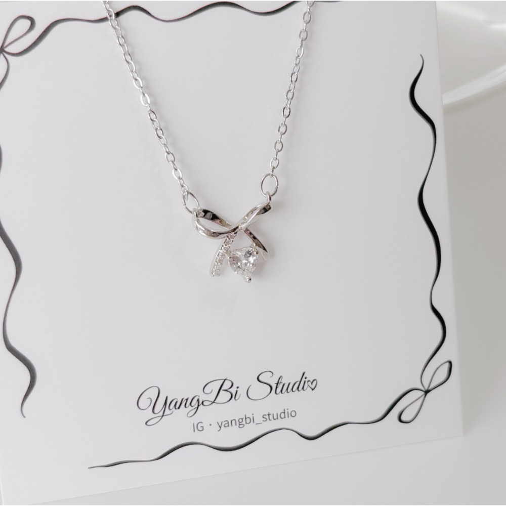 𝓨𝓪𝓷𝓰𝓑𝓲🕊️ 【晶漾蝴蝶結水鑽愛心項鍊】 Y928-細節圖8