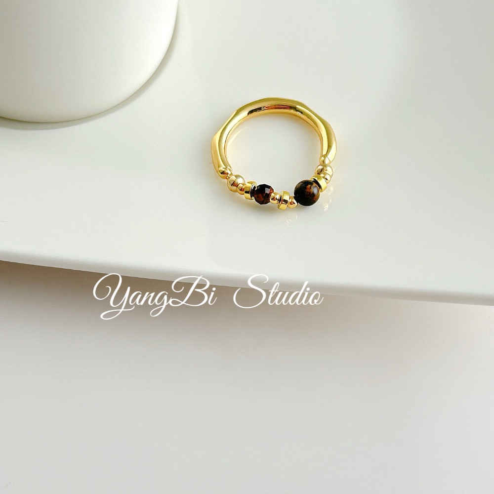 𝓨𝓪𝓷𝓰𝓑𝓲🕊️925【美拉德虎眼不規則串珠戒指】 Y930-細節圖2