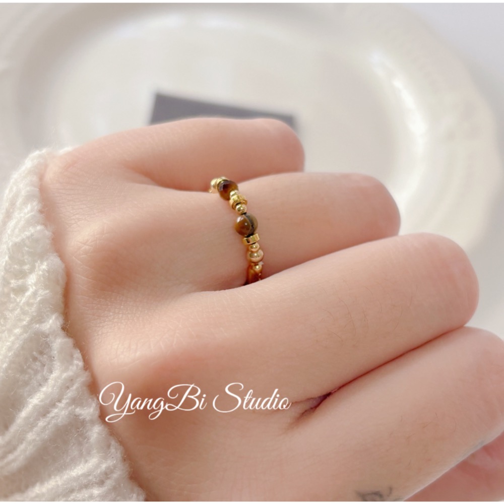 𝓨𝓪𝓷𝓰𝓑𝓲🕊️925【美拉德虎眼不規則串珠戒指】 Y930-細節圖3