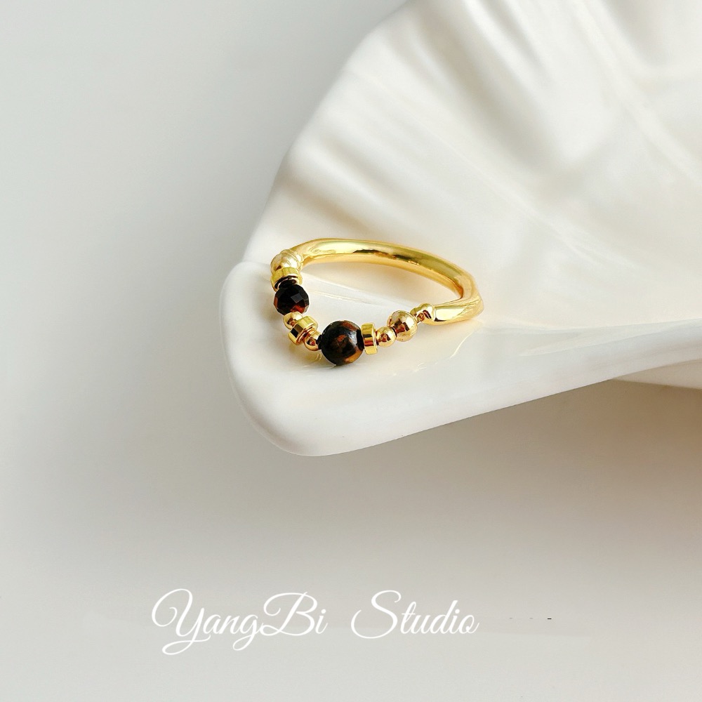 𝓨𝓪𝓷𝓰𝓑𝓲🕊️925【美拉德虎眼不規則串珠戒指】 Y930-細節圖4