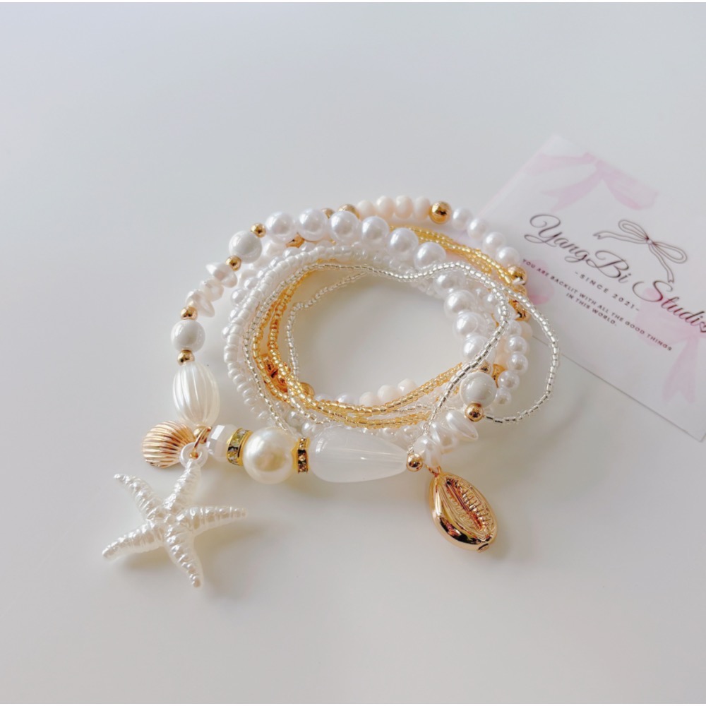 𝓨𝓪𝓷𝓰𝓑𝓲🕊️【八件組🏖️海星珍珠貝殼手鍊】 Y933-細節圖2