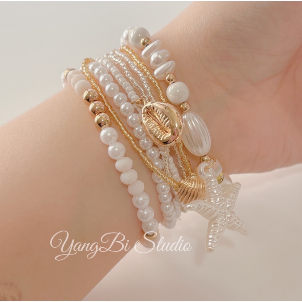 𝓨𝓪𝓷𝓰𝓑𝓲🕊️【八件組🏖️海星珍珠貝殼手鍊】 Y933-細節圖5
