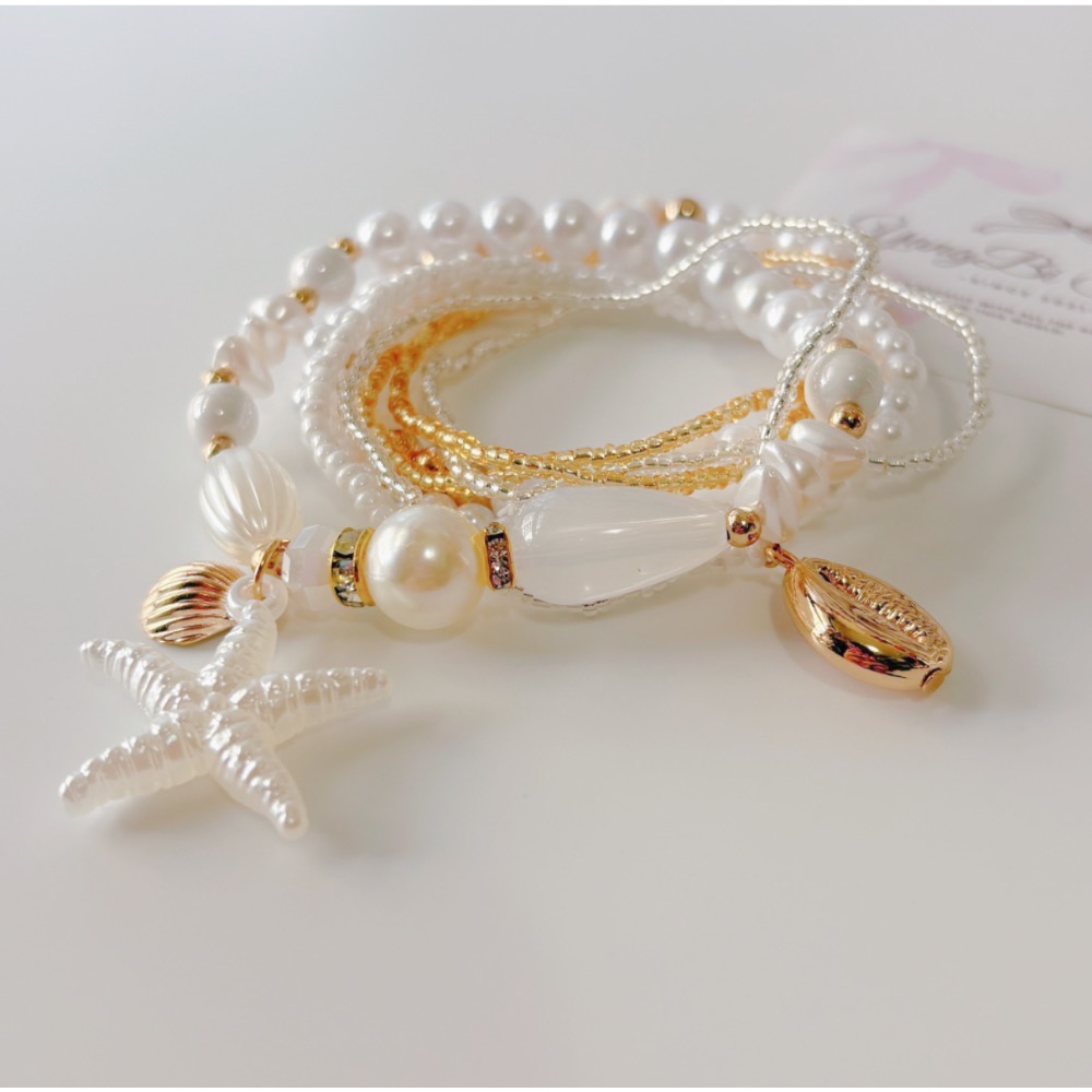 𝓨𝓪𝓷𝓰𝓑𝓲🕊️【八件組🏖️海星珍珠貝殼手鍊】 Y933-細節圖6