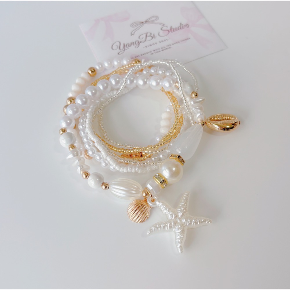 𝓨𝓪𝓷𝓰𝓑𝓲🕊️【八件組🏖️海星珍珠貝殼手鍊】 Y933-細節圖7