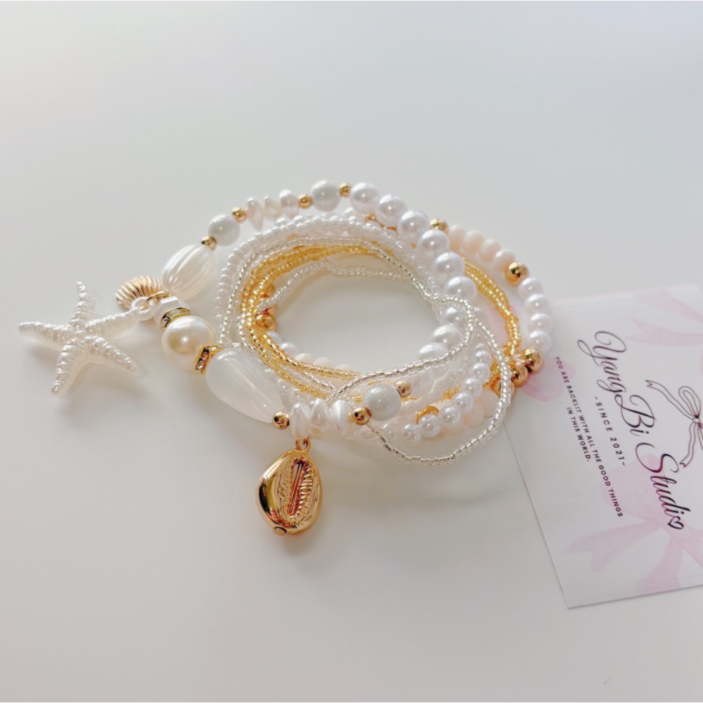 𝓨𝓪𝓷𝓰𝓑𝓲🕊️【八件組🏖️海星珍珠貝殼手鍊】 Y933-細節圖8